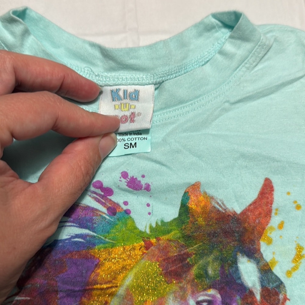 Kids' Blue Horse Graphic T-Shirt size small - Picture 3 of 5